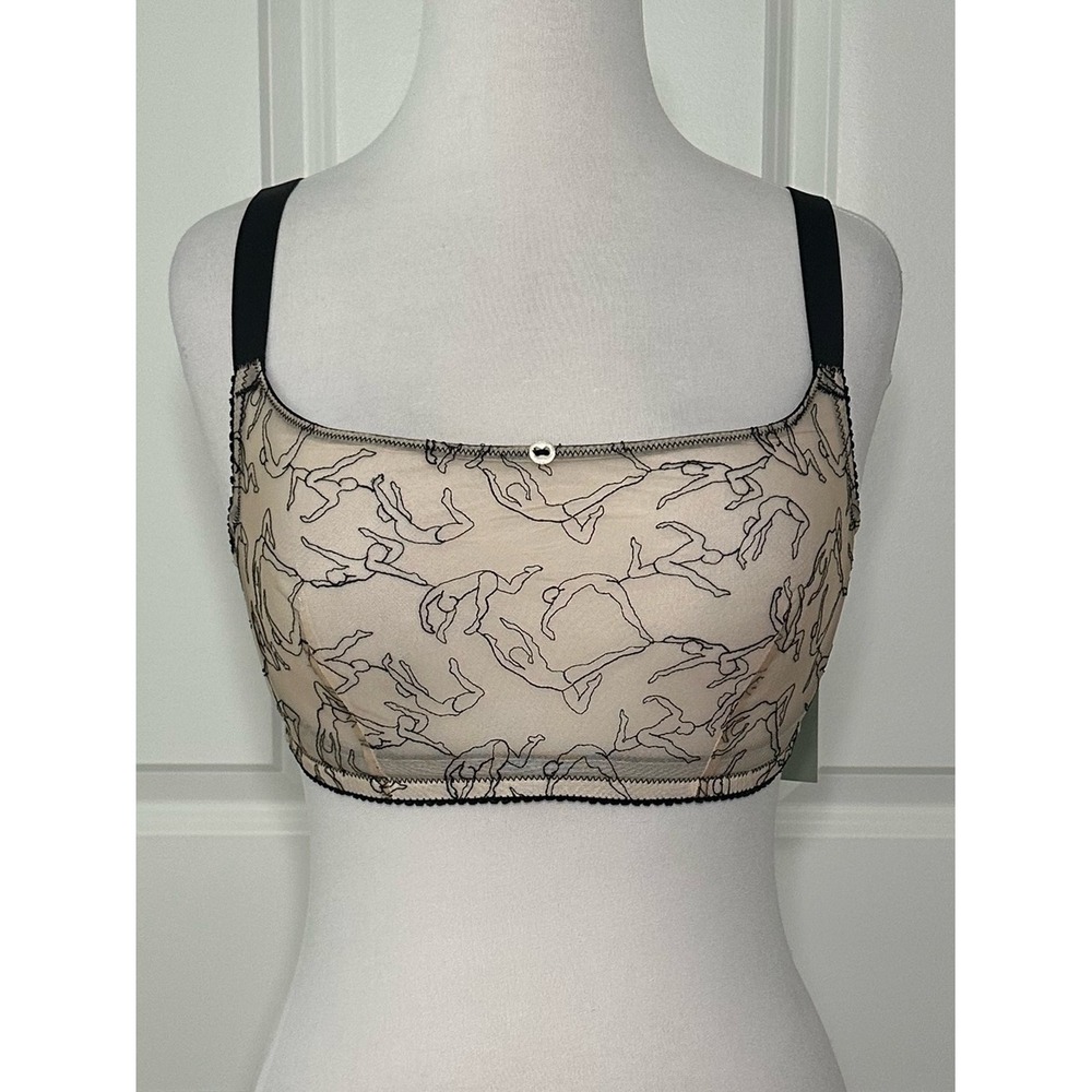 Amour d'Agnette Embroidered Jelly Fabric Bra Sheer Nude Size Large - Picture 2 of 11